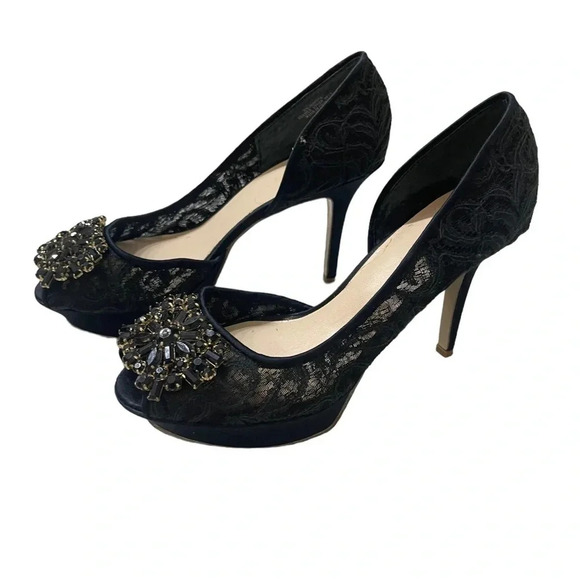👠✨NINE WEST Black Lace Embellished Heels Size 7✨👠 - Picture 1 of 5